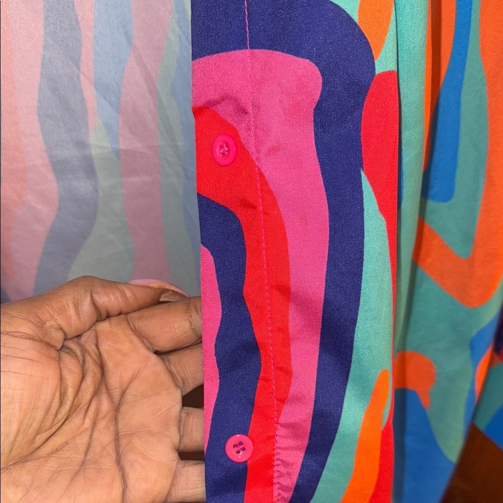 Colorful Womens Button Down Collared Long Shirt Mini Dress - Picture 8 of 11